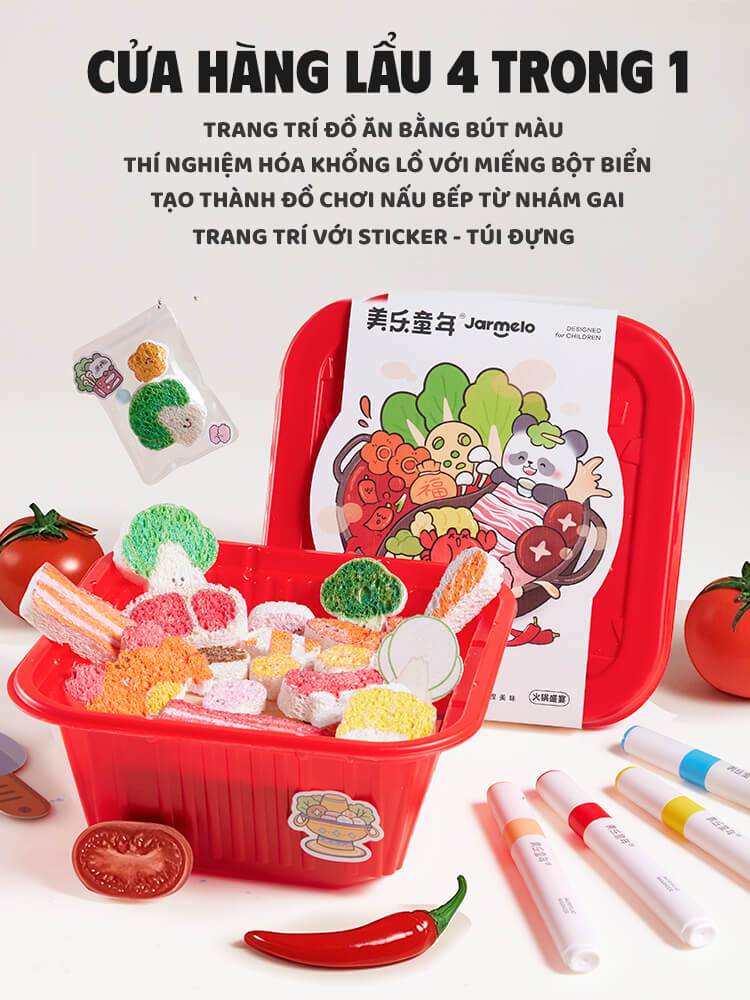 Set Tự Làm Đồ Ăn Lẩu từ Bọt Biển 4 trong 1 gồm Tô Màu – Thí nghiệm hóa khổng lồ – Làm Đồ Chơi – Trang Trí