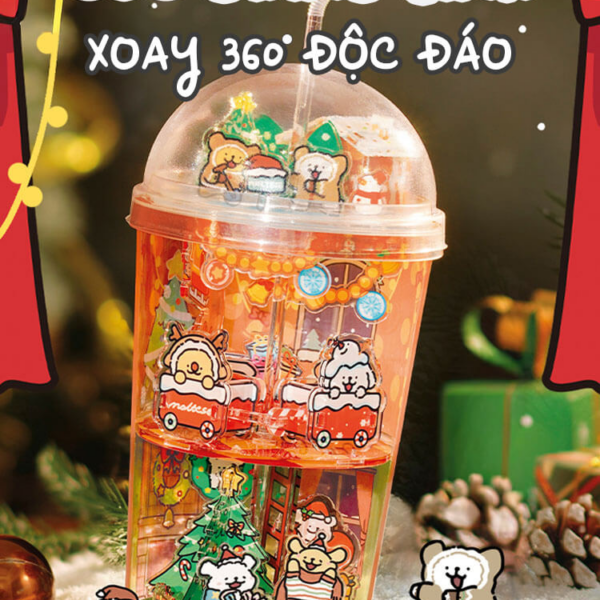 LY TRÀ SỮA GIÁNG SINH 3D ACRYLIC chủ đề GIÁNG SINH chính hãng TOI - 47 miếng ghép