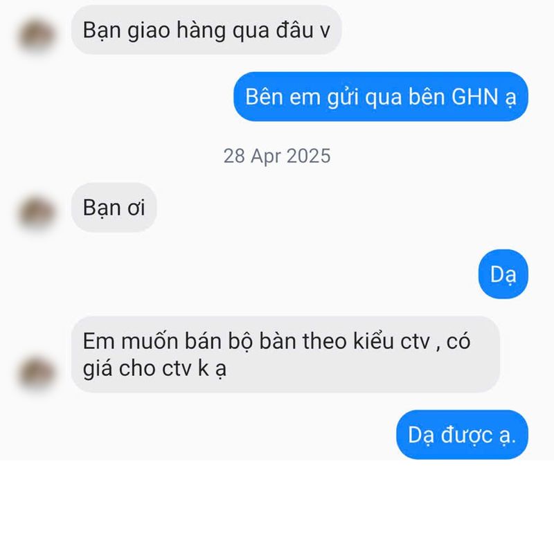Ảnh chụp tin nhắn khách hàng hỏi chính sách cộng tác viên